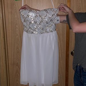 Strapless sequined white dress